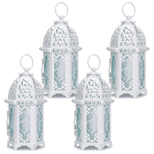 Load image into Gallery viewer, Metal Candle Holder Small Sized 4PCS sets Transparent Glass Moroccan Style Hanging Lanterns Creative Wedding Home Tabletop Decoration Birdcage, White