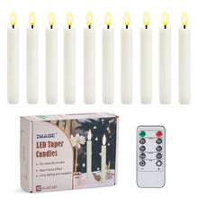 Load image into Gallery viewer, IMAGE 12 Pcs Battery Operated Taper Candles 3D Wick Ivory Taper Flameless Candles with 10 Keys Remote and Timer, Flickering Flameless Taper Candles Warm White