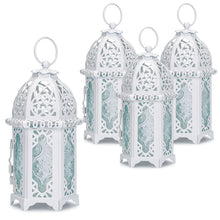 Load image into Gallery viewer, Metal Candle Holder Small Sized 4PCS sets Transparent Glass Moroccan Style Hanging Lanterns Creative Wedding Home Tabletop Decoration Birdcage, White