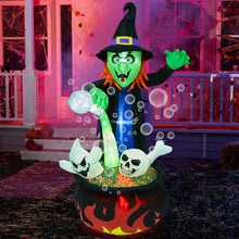Load image into Gallery viewer, Camuland 6 FT Tall Halloween Inflatables Witch Cauldron with Flame Light Inflatable Halloween Blow Up Yard Decoration with LED Flashing for Outdoor Indoor Yard Front Prop Home Lawn Party Decorations
