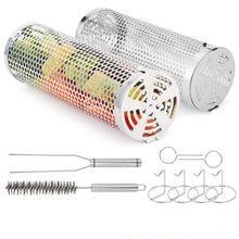 Load image into Gallery viewer, Grill Basket, IMAGE Round Hole Rolling Grilling Baskets for Outdoor Grill Portable Grill Nets Cylinder with Reinforced Locking Clasp, 2-Pack 12 in Stainless Steel Grill Mesh Barbeque Grill Accessories
