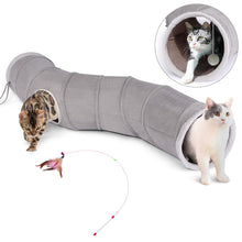 Load image into Gallery viewer, 48” Long Collapsible Kitty Tunnel Cat Tube OxFord with Plush Ball & Feather Toy