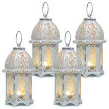 Load image into Gallery viewer, Metal Candle Holder Small Sized 4PCS sets Transparent Glass Moroccan Style Hanging Lanterns Creative Wedding Home Tabletop Decoration Birdcage, White