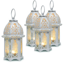 Load image into Gallery viewer, Metal Candle Holder Small Sized 4PCS sets Transparent Glass Moroccan Style Hanging Lanterns Creative Wedding Home Tabletop Decoration Birdcage, White