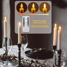 Load image into Gallery viewer, IMAGE 12 Pcs Battery Operated Taper Candles 3D Wick Ivory Taper Flameless Candles with 10 Keys Remote and Timer, Flickering Flameless Taper Candles Warm White
