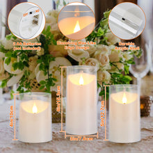 Load image into Gallery viewer, IMAGE 3 Pack Flickering Flameless Candles Acrylic Shell 3D Wick LED Pillar Candles with Remote Control Timer for Wedding Christmas Home Decor, White