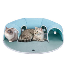 Load image into Gallery viewer, OWNPETS Detachable Arch Cat Tunnel & Cooling Pad - 2-in1 Convertible Pet Play Mat with Ventilated Openings & Hanging Ball Toy (Blue, 10-inch)