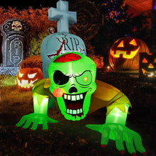 Load image into Gallery viewer, 5.7FT Inflatable Halloween Decorations Inflatable Crawling Green Ghost with Tombstone, Built-in LED Lights
