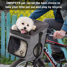 Load image into Gallery viewer, Ownpets Pet Bike Basket, Foldable Waterproof Dog Bike Basket Carrier with Mesh Windows & Adjustable Safety Straps for Small, Medium Dogs & Cats, Muti-Purpose Dog Bag Carrier for Cycling, Walking, Hiking, Car Travel & More