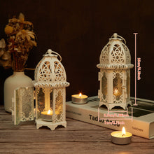Load image into Gallery viewer, Metal Candle Holder Small Sized 4PCS sets Transparent Glass Moroccan Style Hanging Lanterns Creative Wedding Home Tabletop Decoration Birdcage, White