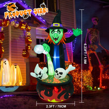 Load image into Gallery viewer, Camuland 6 FT Tall Halloween Inflatables Witch Cauldron with Flame Light Inflatable Halloween Blow Up Yard Decoration with LED Flashing for Outdoor Indoor Yard Front Prop Home Lawn Party Decorations