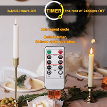 Load image into Gallery viewer, IMAGE 12 Pcs Battery Operated Taper Candles 3D Wick Ivory Taper Flameless Candles with 10 Keys Remote and Timer, Flickering Flameless Taper Candles Warm White