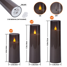 Load image into Gallery viewer, IMAGE  Flickering Flameless Candles Acrylic Shell Pillar 3D Wick LED Candles with Timer for Wedding Christmas Home Decor Set of 5 Grey