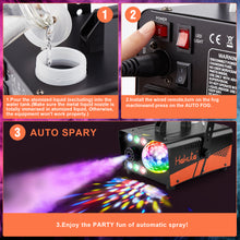 Load image into Gallery viewer, HAKUTA Fog Machine, 600W Smoke Machine with Disco Ball Light and LED RGB Lights, 2300 CFM Spray with Auto Spray Function, Great for Halloween, Christmas, Wedding, Stage Performance and Parties