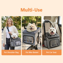 Load image into Gallery viewer, Ownpets Large Bike Front Basket Pet Carrier, with Breathable Mesh Windows Functions as car booster seat or adjustable shoulder bag for pet, foldable for storage, compatible with most bike handlebars
