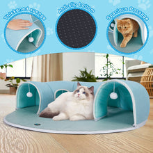Load image into Gallery viewer, OWNPETS Detachable Arch Cat Tunnel & Cooling Pad - 2-in1 Convertible Pet Play Mat with Ventilated Openings & Hanging Ball Toy (Blue, 10-inch)