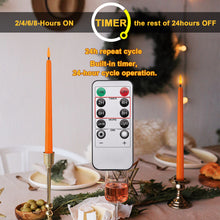 Load image into Gallery viewer, IMAGE 12 Pcs Orange Flickering Flameless Taper Candles 3D Wick Ivory with 10 Keys Remote and Timer