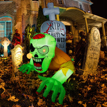 Load image into Gallery viewer, 5.7FT Inflatable Halloween Decorations Inflatable Crawling Green Ghost with Tombstone, Built-in LED Lights