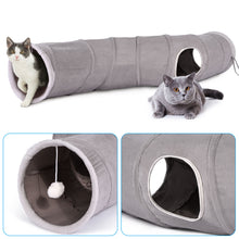 Load image into Gallery viewer, 48” Long Collapsible Kitty Tunnel Cat Tube OxFord with Plush Ball & Feather Toy