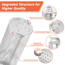 Load image into Gallery viewer, Grill Basket, IMAGE Round Hole Rolling Grilling Baskets for Outdoor Grill Portable Grill Nets Cylinder with Reinforced Locking Clasp, 2-Pack 12 in Stainless Steel Grill Mesh Barbeque Grill Accessories