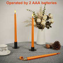 Load image into Gallery viewer, IMAGE 12 Pcs Orange Flickering Flameless Taper Candles 3D Wick Ivory with 10 Keys Remote and Timer