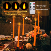 Load image into Gallery viewer, IMAGE 12 Pcs Orange Flickering Flameless Taper Candles 3D Wick Ivory with 10 Keys Remote and Timer