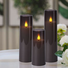 Load image into Gallery viewer, IMAGE  Flickering Flameless Candles Acrylic Shell Pillar 3D Wick LED Candles with Timer for Wedding Christmas Home Decor Set of 5 Grey