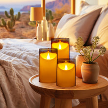 Load image into Gallery viewer, IMAGE 3 Pack Flickering Flameless Candles Acrylic Shell 3D Wick LED Pillar Candles with Remote Control Timer for Wedding Christmas Home Decor, White