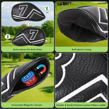 Load image into Gallery viewer, WELSPO 11 Pack Magnetic Golf Iron Head Covers, Embroidered Club Label on Both Sides of Golf Club Covers for Irons and Wedge, Synthetic Leather Club Headcover, Universal Fit Main Iron Clubs