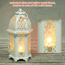 Load image into Gallery viewer, Metal Candle Holder Small Sized 4PCS sets Transparent Glass Moroccan Style Hanging Lanterns Creative Wedding Home Tabletop Decoration Birdcage, White