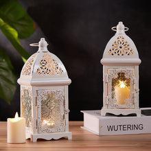 Load image into Gallery viewer, 2 Pcs Metal Candle Lantern Holder with Transparent Glass, Vintage Hanging Lantern Tabletop Decoration Birdcage for Home Décor and Wedding, White
