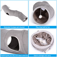 Load image into Gallery viewer, 48” Long Collapsible Kitty Tunnel Cat Tube OxFord with Plush Ball & Feather Toy