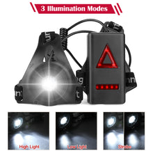 Load image into Gallery viewer, Night Running Light, IMAGE USB Rechargeable LED Safety Wearable Chest Light Waterproof Running Torch with 3 Modes