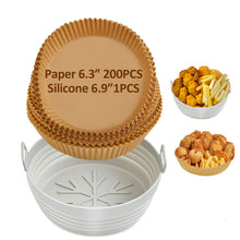 Load image into Gallery viewer, 200PCS 8" Air Fryer Silicone Liners and Paper Air Fryer Liner Disposable Round Parchment Paper, Non-Stick Wax Paper for Air Frying, Baking, Roasting Microwave and Oven