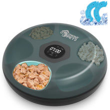 Load image into Gallery viewer, 6 Meals Automatic Cat Feeder for Wet/Dry Food, with 2 Ice Packs, Programmable Timed Pet Feeder, Cordless Rechargeable Battery Auto Feeder for Cats/Small Dogs Black
