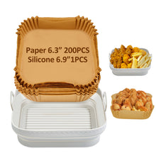 Load image into Gallery viewer, 200PCS 8" Air Fryer Silicone Liners and Paper Air Fryer Liner Disposable Square Parchment Paper, Non-Stick Wax Paper for Air Frying, Baking, Roasting Microwave and Oven