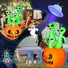 Load image into Gallery viewer, 6FT Halloween Inflatable Pumpkin Alien Blow Up Decor with Built-in LED Lights Outdoor
