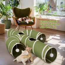 Load image into Gallery viewer, Ownpets Green 12 inch Diameter Cat Tunnel, Large Interactive Peek Hole Pet Tunnel Tube with Cat Wand Toy, Cactus-Shaped Cat Tunnel Toy