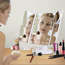 Load image into Gallery viewer, Vanity Makeup Mirror Trifold 22 LED Lighted Touch Screen 1x 2x 3x 10x Magnifying