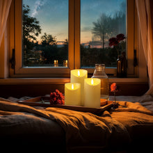 Load image into Gallery viewer, Rechargeable Pillar Candles, Type-C Charging Port Flickering Flameless Candles Set of 3, Realistic Black Wick LED Wax-like Material Candles with Remote and Timer, Battery Operated Candles for Home, Wedding, Birthday Decoration