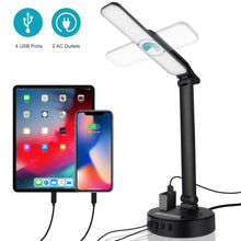 Load image into Gallery viewer, LED Desk Lamp Light w/4 USB Charging Port and 2 AC Power Outlet, 8.2FT Extension Cord Power Strip Station, 3 Level Brightness
