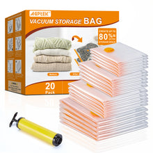 Load image into Gallery viewer, AGPtEK 20 Pack Vacuum Storage Bags Compression Storage Bags for Comforters Blankets Clothes, Space Saver Vacuum Seal Bags for Clothing Bedding Travelling Luggage (5 Jumbo/5 Large/5 Medium/5 Small)