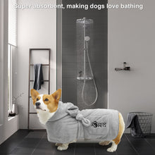 Load image into Gallery viewer, Ownpets Dog Bathrobe Towel, Super Absorbent Soft Dog Drying Robe with Cap & Pocket for Bathing & Beach Trips for Dogs and Cats - Size S