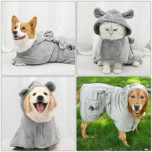 Load image into Gallery viewer, Ownpets Dog Bathrobe Towel, Super Absorbent Soft Dog Drying Robe with Cap & Pocket for Bathing & Beach Trips for Dogs and Cats - Size XS