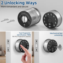 Load image into Gallery viewer, Keypad Door Knob Lock, Electronic Door Handle with Keypad and Key, Automatic Locking, User Managed, 100 Codes, For Office, Warehouse, Bedroom, Garage, Silver