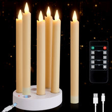 Load image into Gallery viewer, IMAGE 6PCS Rechargeable Flameless Taper Candles with Charging Station, LED Flickering Candlesticks with Remote & Timer, 9.6 Inch Perfect for Home/Wedding/Christmas Decor
