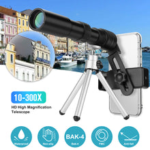Load image into Gallery viewer, 4K 10-300X40mm Super Telephoto Zoom Portable Monocular Telescope with Tripod + Clip