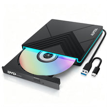 Load image into Gallery viewer, External CD DVD Drive with RGB Light, USB 3.0 Type-C Portable CD DVD Burner Reader Writer, External Optical Disc Drive for Laptop Desktop PC MacBook Windows Mac OS, USB-A & USB-C Cable Included