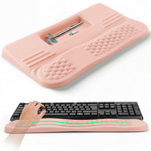 Load image into Gallery viewer, LIMOUS Pink Keyboard Wrist Rest with Keyboard Stand for Desk, Ergonomic Wave Wrist Pad for Computer Keyboard, 2-Angle Adjustable Keyboard Riser with Storage Box, Memory Foam Palm Rest for Office & Gaming, 17.3"