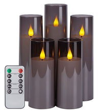 Load image into Gallery viewer, IMAGE  Flickering Flameless Candles Acrylic Shell Pillar 3D Wick LED Candles with Timer for Wedding Christmas Home Decor Set of 5 Grey